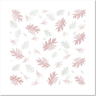 Autumn fall tropical palm leaves pattern pink on white Posters and Art